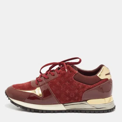 Pre-owned Louis Vuitton Burgundy Monogram Suede Patent And Leather Run Away Lace Up Sneakers Size 37.5