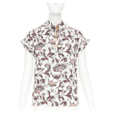 Pre-owned Louis Vuitton Burgundy Paisley Floral Print Lv Logo Button Ruffled Shirt Fr34 Xs In Red