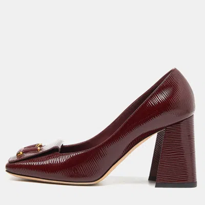 Pre-owned Louis Vuitton Burgundy Patent Leather Block Heel Pumps Size 37