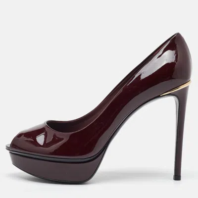 Pre-owned Louis Vuitton Burgundy Patent Leather Eyeline Platform Pumps Size 39
