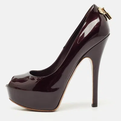 Pre-owned Louis Vuitton Burgundy Patent Leather Oh Really! Platform Peep Toe Pumps Size 37.5