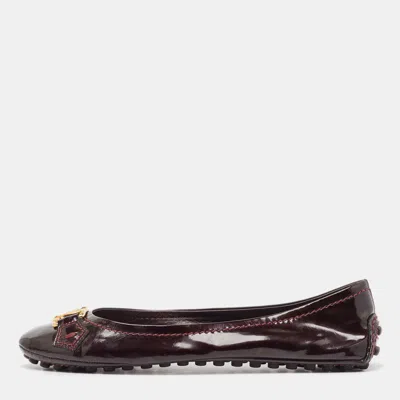Pre-owned Louis Vuitton Burgundy Patent Leather Oxford Ballet Flats Size 36.5