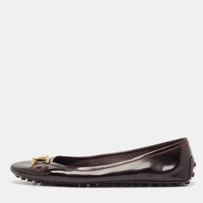Pre-owned Louis Vuitton Burgundy Patent Leather Oxford Ballet Flats Size 38