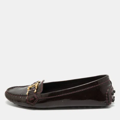 Pre-owned Louis Vuitton Burgundy Patent Leather Oxford Loafers Size 37