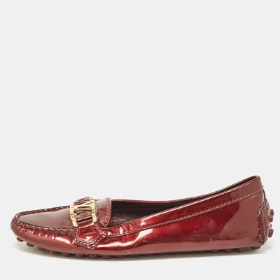 Pre-owned Louis Vuitton Burgundy Patent Leather Oxford Slip On Loafers Size 35.5
