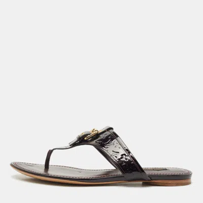 Pre-owned Louis Vuitton Burgundy Patent Leather Thong Flat Slides Size 38.5