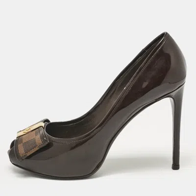 Pre-owned Louis Vuitton Burgundy Patent Leather Valentine Peep Toe Pumps Size 37