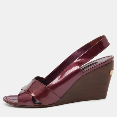 Pre-owned Louis Vuitton Burgundy Patent Leather Wedge Slingback Sandals Size 40