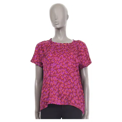 Pre-owned Louis Vuitton Burgundy Pink Silk Leopard Short Sleeve Blouse Shirt 38 M In Red
