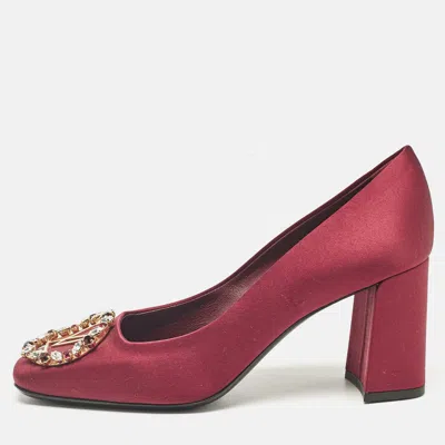 Pre-owned Louis Vuitton Burgundy Satin Crystal Embellished Madeleine Pumps Size 38