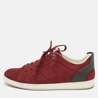 Pre-owned Louis Vuitton Burgundy/black Suede And Leather Logo Lace Up Sneakers Size 43