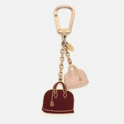 Pre-owned Louis Vuitton Burgundy/pink Gold Tone Iconic Alma Bag Charm And Key Chain