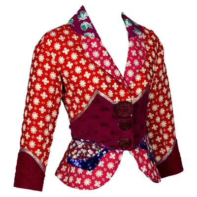 Pre-owned Louis Vuitton By Marc Jacobs Spring 2005 Runway Brocade Sequin Jacket In Red