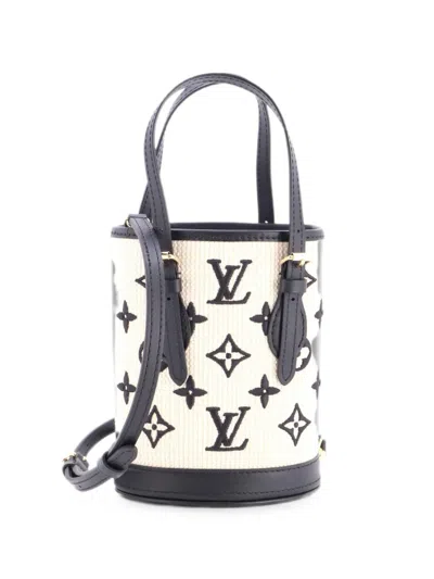 Pre-owned Louis Vuitton By The Pool Monogram Raffia Nano Bucket Bag In Neutral