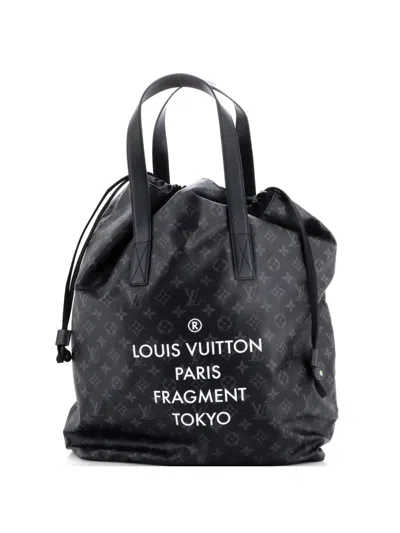 Pre-owned Louis Vuitton Cabas Light Drawstring Bag Flash Fragment Monogram Eclipse Canvas Tote Bag In Black