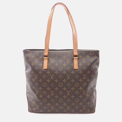 Pre-owned Louis Vuitton Cabas Mezzo Tote Bag Monogram Canvas Leather Brown