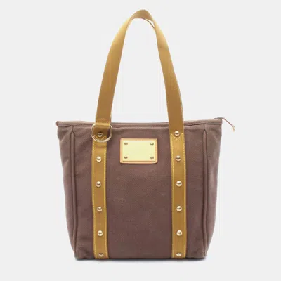 Pre-owned Louis Vuitton Cabas Mm Tote Bag Antigua Canvas Leather Brown Khaki