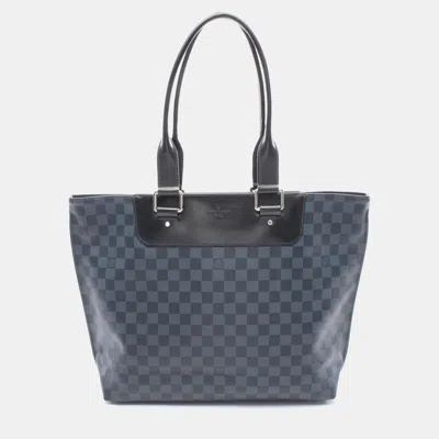Pre-owned Louis Vuitton Cabas Voyage Tote Bag Damier Cobalt Canvas Leather Navy