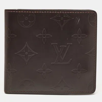 Pre-owned Louis Vuitton Cafe Leather Monogram Glazed Compact Wallet In Brown