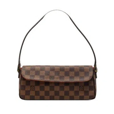 Pre-owned Louis Vuitton Calf Leather Damier Ebene Recoleta In Brown