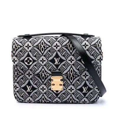 Pre-owned Louis Vuitton Calf Leather Monogram Jacquard Since 1854 Pochette Metis In Black