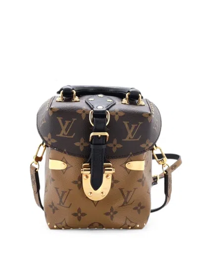 Pre-owned Louis Vuitton Camera Box Handbag Studded Reverse Monogram Canvas Satchel In Brown