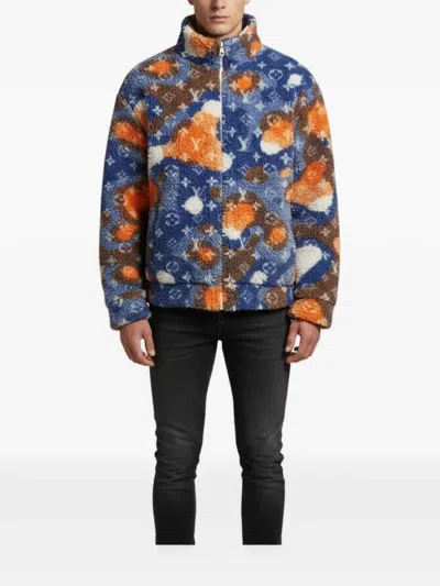 Pre-owned Louis Vuitton Camo Monogram-pattern Fleece Jacket In Blue