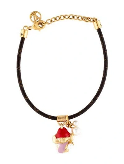 Pre-owned Louis Vuitton Canvas & Faux Pearl Vivienne Charm Bracelet, 8" In Multicolor