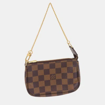 Pre-owned Louis Vuitton Canvas Damier Mini Pochette Accessoires Clutch In Brown