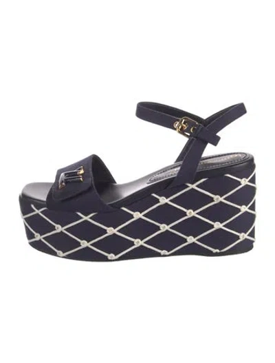 Pre-owned Louis Vuitton Canvas Printed Slingback Sandals In Blue