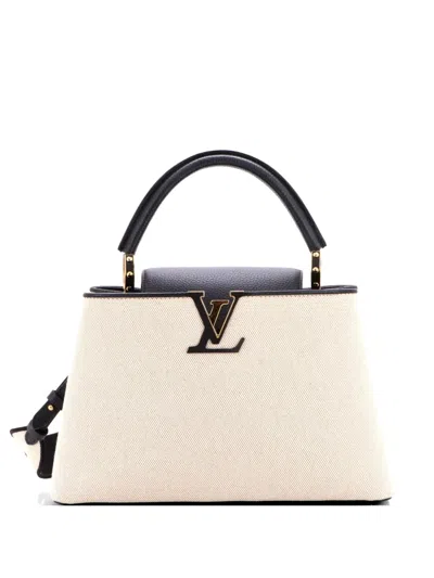 Pre-owned Louis Vuitton Capucines Bag Canvas With Taurillon Leather Pm Satchel In Black