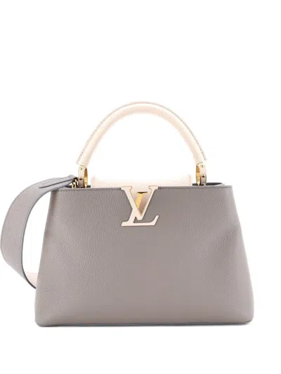 Pre-owned Louis Vuitton Capucines Bag Leather Pm Satchel In Gray