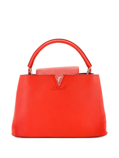 Pre-owned Louis Vuitton Capucines Bag Leather Pm Satchel In Orange