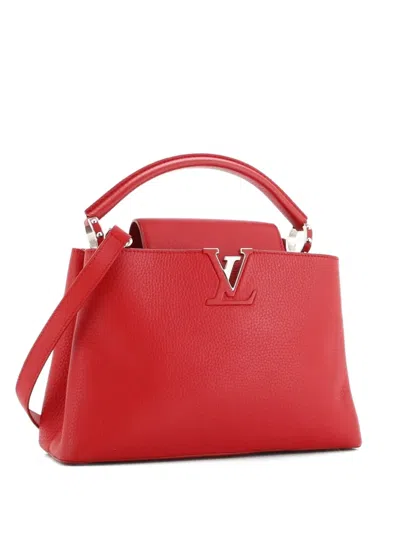 Pre-owned Louis Vuitton Capucines Bag Leather Pm Satchel In Red