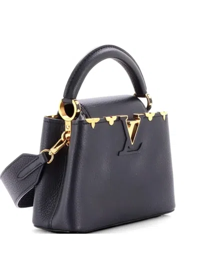 Pre-owned Louis Vuitton Capucines Bag Leather With Embellished Detail Mini Shoulder Bag In Black