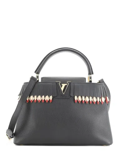 Pre-owned Louis Vuitton Capucines Bag Leather With Fringe Detail Pm Satchel In Black