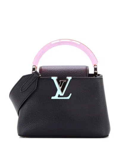 Pre-owned Louis Vuitton Capucines Bag Leather With Plexiglass Mini Shoulder Bag In Black