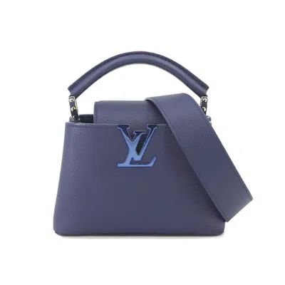 Pre-owned Louis Vuitton Capucines Blue Leather Shoulder Bag ()