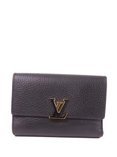 Pre-owned Louis Vuitton Capucines Compact Trifold Wallet In Black