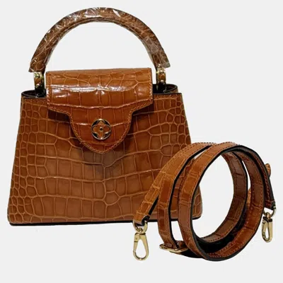 Pre-owned Louis Vuitton Capucines Mini Amber Brown Crocodile