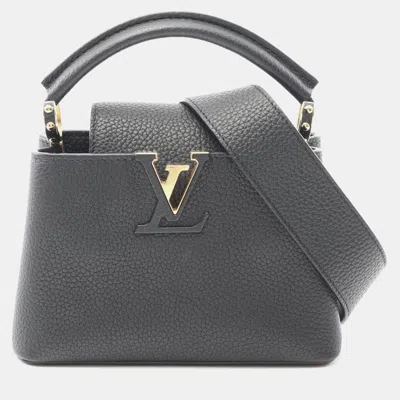 Pre-owned Louis Vuitton Capucines Mini Black Taurillon Clemence Leather Top Handle Bag