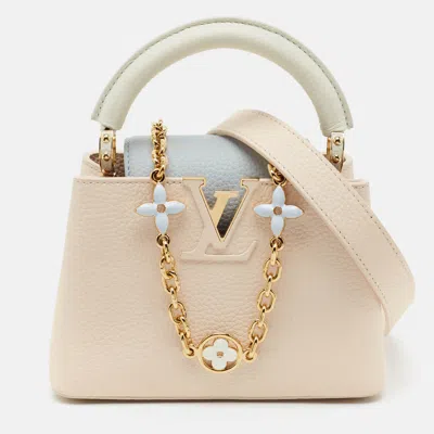 Pre-owned Louis Vuitton Capucines Mini Quartz/washed Blue/snow Taurillon Leather Top Handle Bag In Multicolor