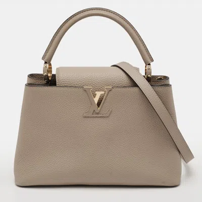 Pre-owned Louis Vuitton Capucines Mm Galet Taurillon Leather Top Handle Bag In Sand