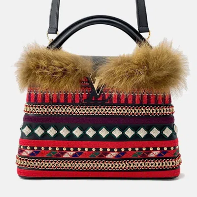 Pre-owned Louis Vuitton Capucines Multicolor Leather Fur Handbag