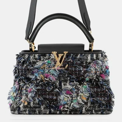 Pre-owned Louis Vuitton Capucines Noir Tweed Size Mm In Black
