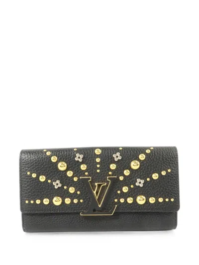 Pre-owned Louis Vuitton Capucines Studded Wallet In Black