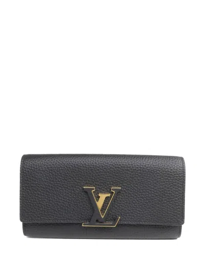 Pre-owned Louis Vuitton Capucines Taurillon Leather Wallet In Black