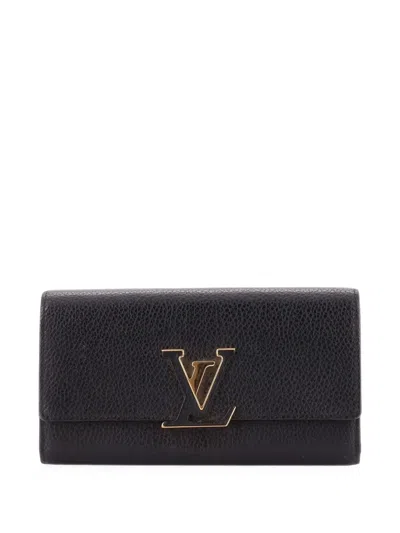 Pre-owned Louis Vuitton Capucines Wallet Leather Small Wallets In Black
