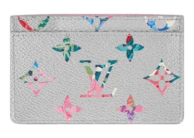 Pre-owned Louis Vuitton Card Holder Floral Monogramin Silvery