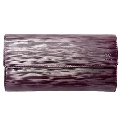 Pre-owned Louis Vuitton Cassis Purple Leather Long Wallet (bi-fold) ()